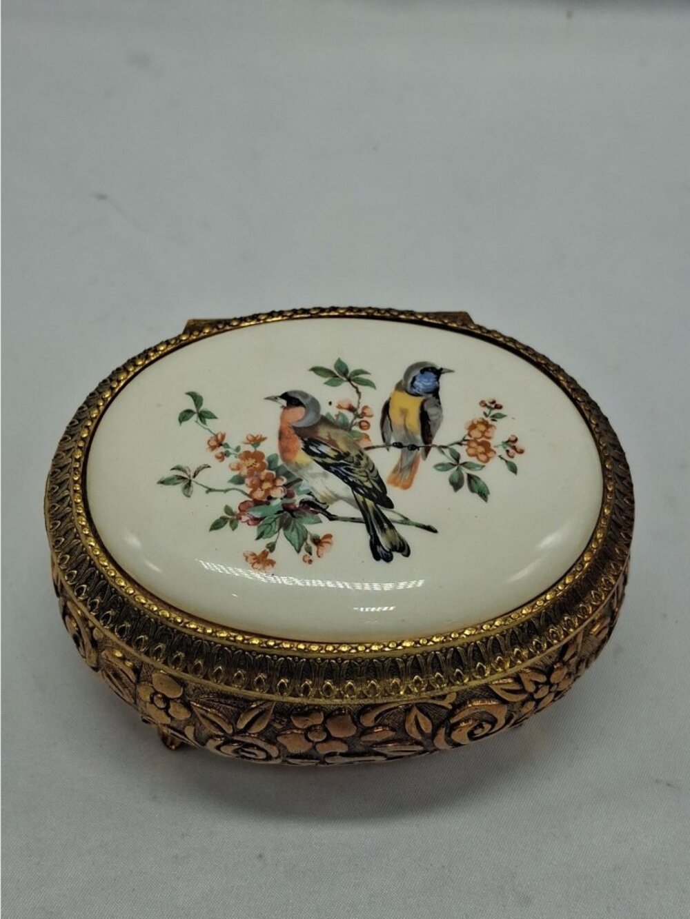 Vintage Japan Jewelry & Music Box Footed Bird Design, Blue Bird Of Happiness